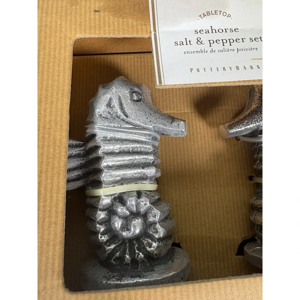 Pottery Barn Tabletop Seahorse Salt & Pepper Shaker Set NIB Coastal Nautical